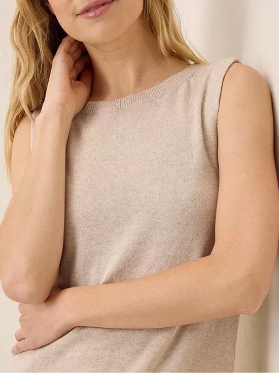Pact Tops - Pact organic cotton Crewneck Knit shell Top in Light Taupe medium
